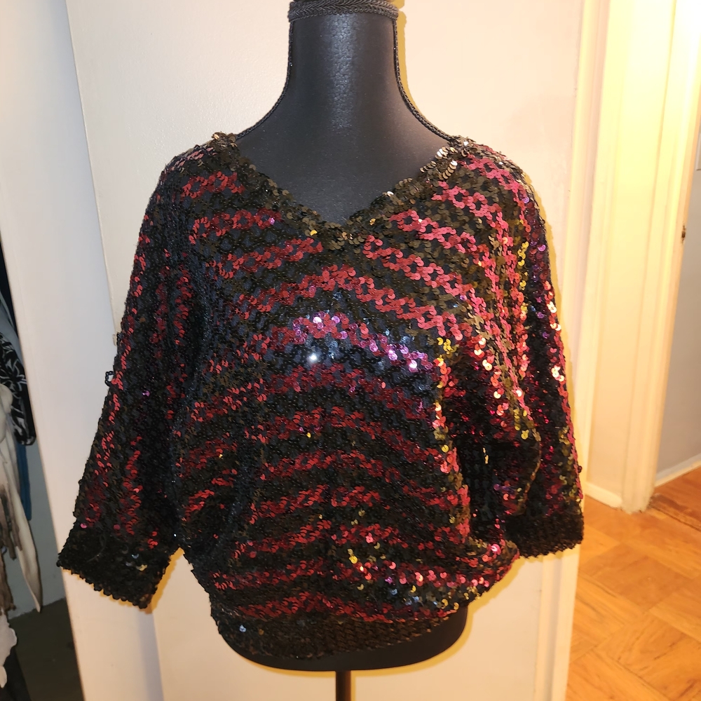 Black and Red Sequin Top
